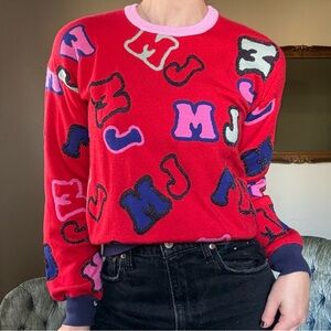 Marc Jacobs Graphic Knit Sweater Red Pink Crewneck XS Small NWT Logo